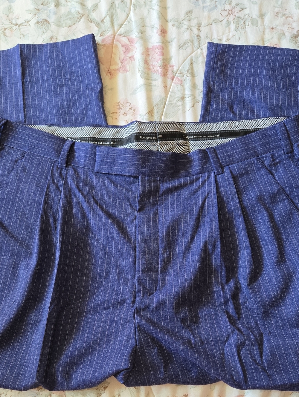 Professionally tailored pinstripe dress trousers